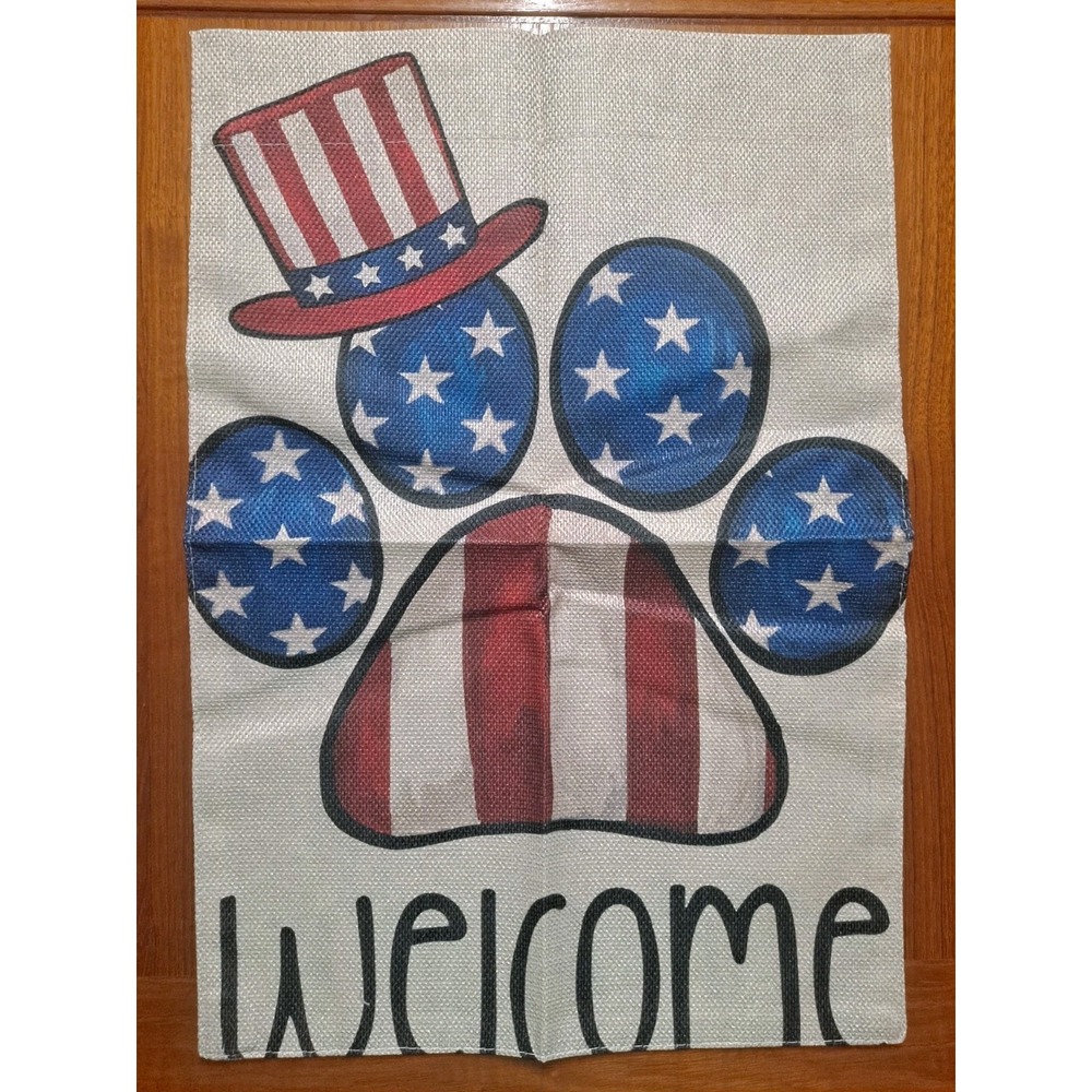 NEW Home & Garden 1pc Double Sided Garden Flags 12x18 Dog Paw Red White Blue USA